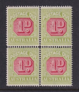 Australia Sc J51 SG D92 MNH 1922 1d Postage Due Crown/A Block of 4 CV $59