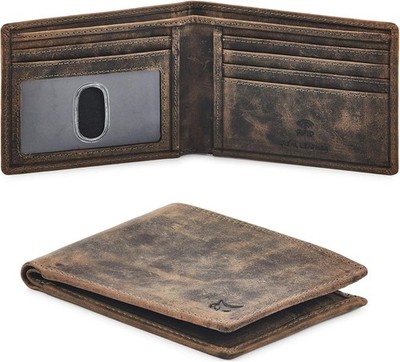 Minimalist Front Pocket Bifold Wallet for Men - Crazy Horse Leather & RFID