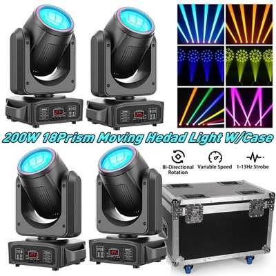 200W LED Beam Moving Head Mit Flightcase 18 Prisma 8 Gobo Farben DMX Bühnenlicht