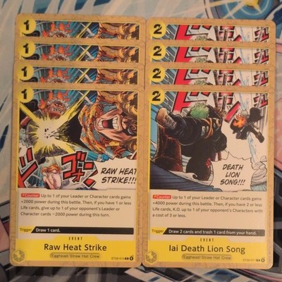 4 x One Piece Raw Heat Strike ST29-015 C & 4 x Iai Death Lion Song ST29-017 C