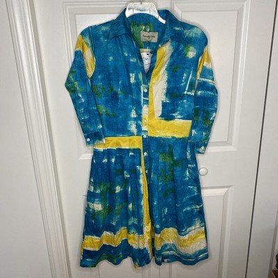Samantha Sung Aster Shirt Dress Size 10 Turquoise Midi Cotton