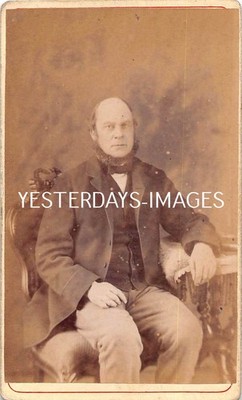 Victorian Cdv Card Bald Man Large Beard Chair Table Studio Photograph