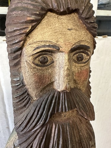 Antique Vintage Folk Art Hand Carved Polychrome Tall Statue King Holding Key - Picture 3 of 15