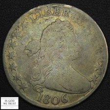 1806 Pointed 6, No Stem Draped Bust Silver Half Dollar 50C - Edge Damage