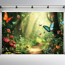 10x8ft Spring Enchanted Forest Backdrop Red Mushroom Background for Photography