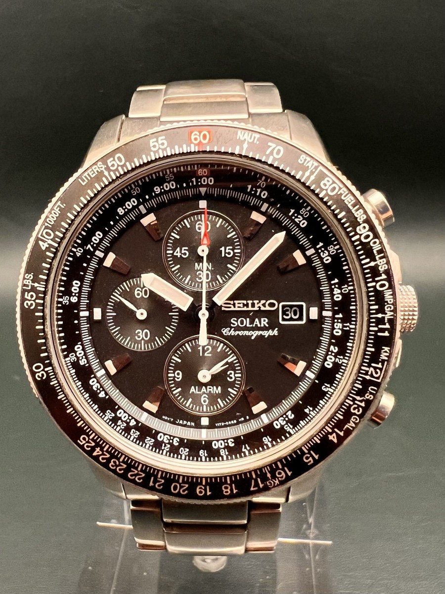 Seiko Solar Chronograph V172 Pilot Slide-Rule Stainless Steel JDM