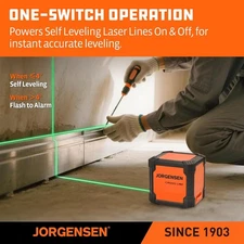 JORGENSEN Laser Level with Tripod Self Leveling-65Ft Cross Line Laser Green Line
