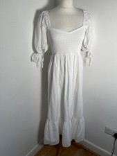 Faithfull The Brand midi Dress Size M VGC A line smocked milkmaid white Lithana