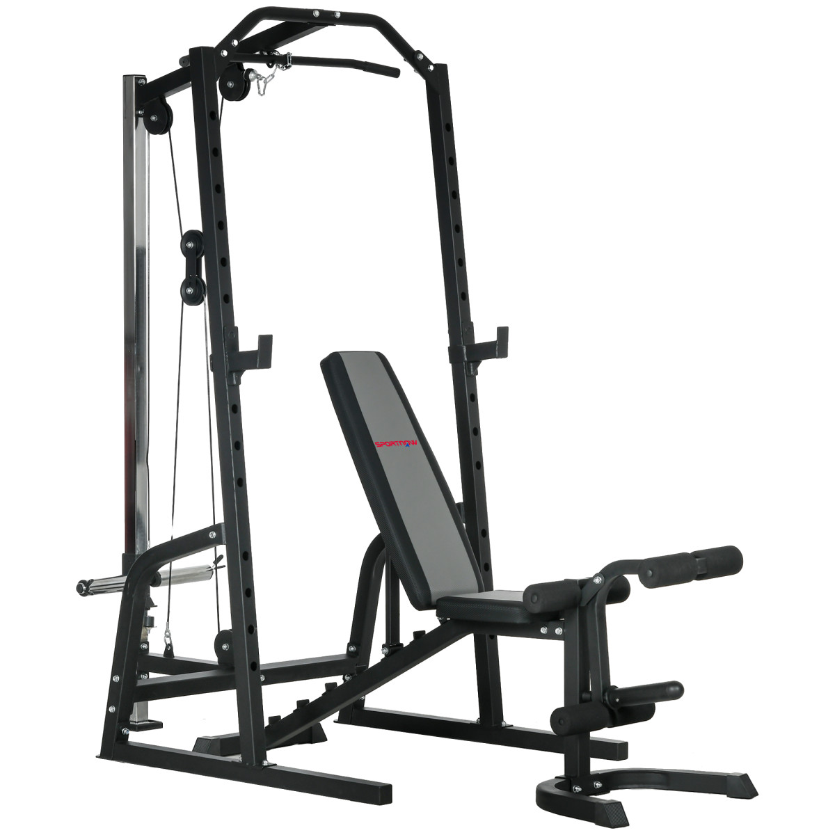 SPORTNOW Smith Máquina Power Rack con Barra Pull Up, Sistema Lat Pull Down