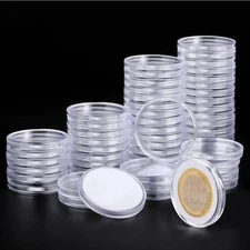 60p Clear Plastic Coin Capsules Silver Dollar Coin Holder 40mm Silver Coin St...