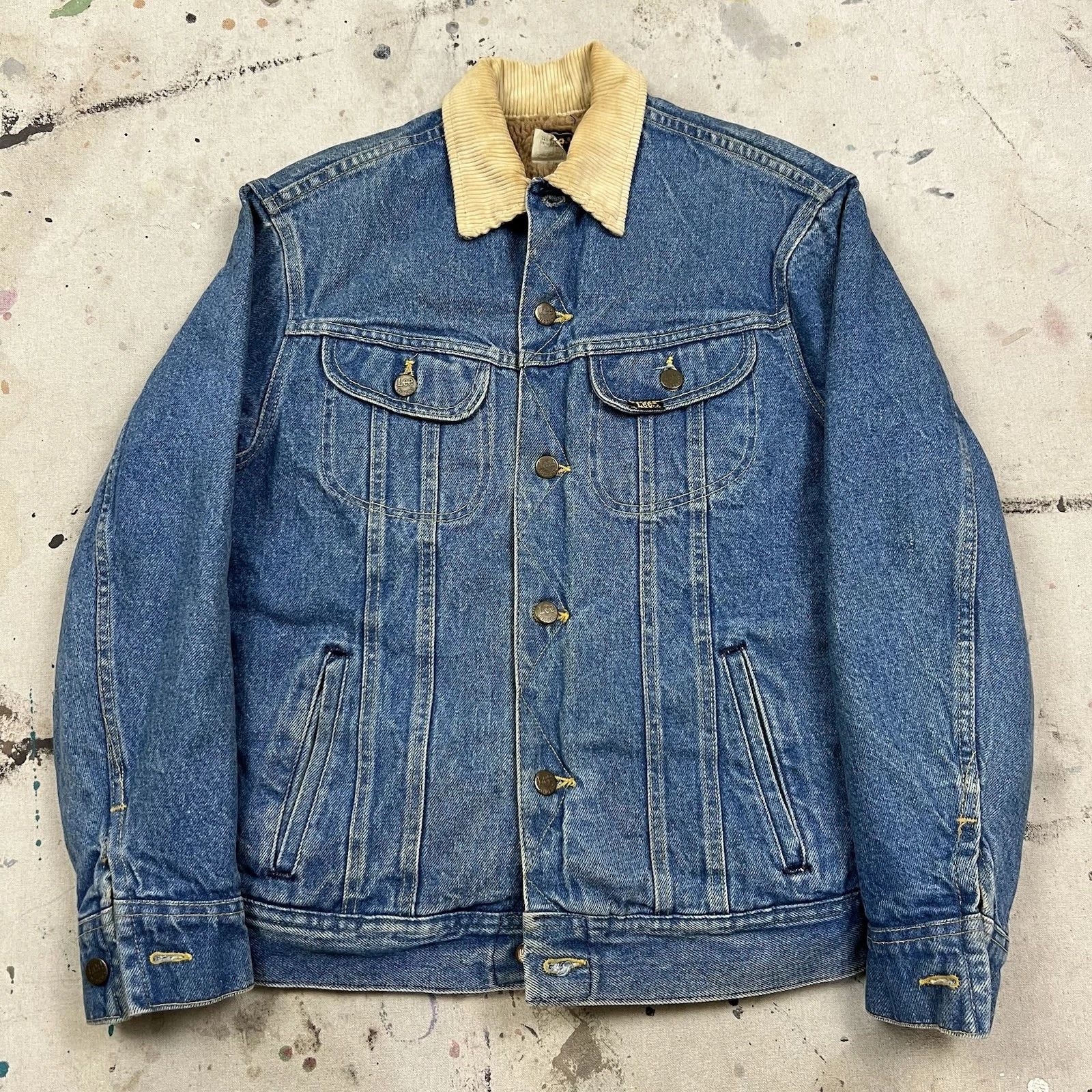 Vintage 70s Lee Storm Rider Denim Jean Trucker Jacket Sherpa Lined Mens XS