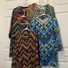 5 Five Women's Multicolor Geometric Tunic Blouse Lot of 5 Long Sleeve Casual