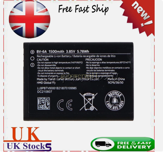 Replacement Li-ion Battery BV-6A for Nokia 2720 Flip/8110   1500mAh 3.85V
