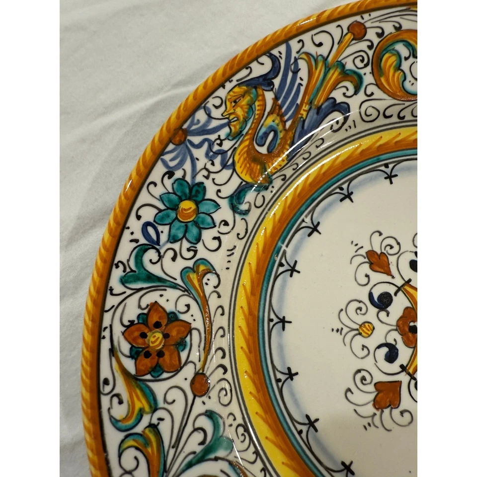 Antique Hand Painted Ceramic 8.5 Inches Plate Grazio Deruta Italian Art Dragon - Image 4 of 4