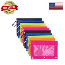 Clear Window 3-Ring Binder Pencil Pouch - Large Organizer - 10 Pack Multi-Color