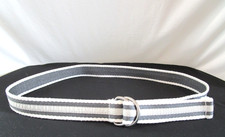 Gray  White Canvas  Ribbon Silver D Ring Buckle Belt Men Sz 32, 31"-36"