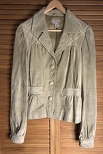 H&M Button Blazer Jacket Suede Leather Light Green Women’s Size 10  Vintage