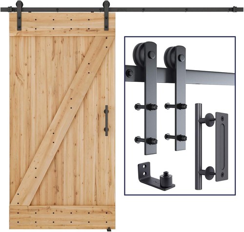 SMARTSTANDARD 8 FT Heavy Duty Sturdy Sliding Barn Door Hardware Kit, Black,