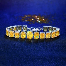 Charming Silver Plated CZ Yellow Rectangle Tennis Bracelet for Brides Jewelry