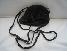 UNCOMMON C. 1920-30  s DECO BLACK MESH EVENING PURSE LONG 52  LENGTH SILK RIBBON