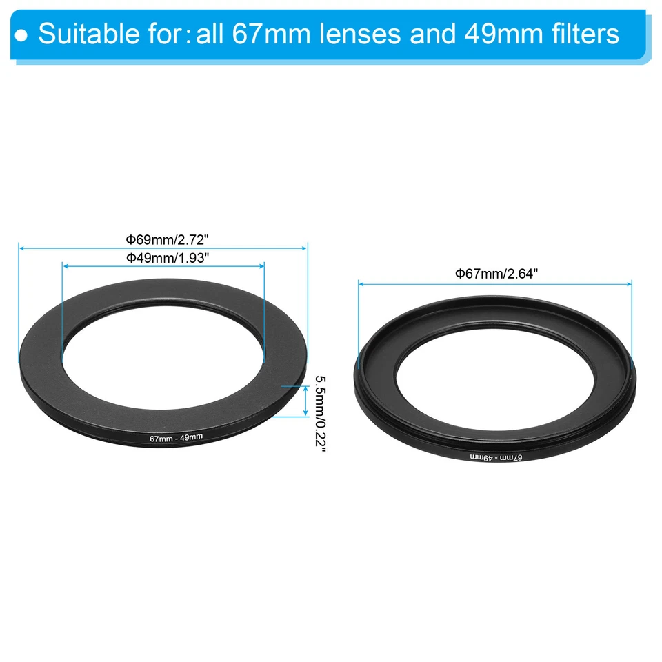 67mm-49mm Metal Step Down Ring Camera Lens Filter Adapter Ring Aluminum Filter - Image 2 of 4