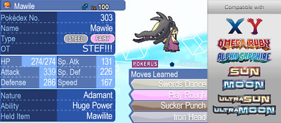 Pokemon Xy Usum Oras Shiny Mega Mawile 6iv Level 100 Custom Ot 3ds Home Trade Ebay