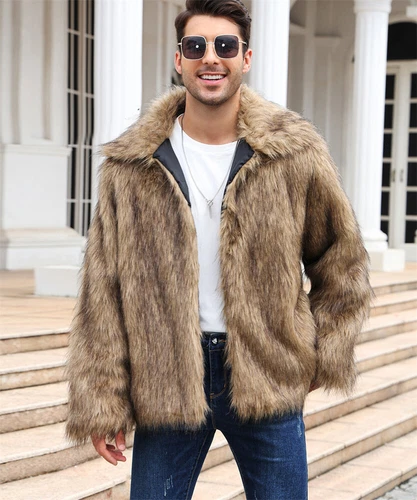 Neu Herren Luxus Kunstfell Mantel Flauschig Dick Wintermäntel Flauschig Warm Lange Jacke - Bild 1 von 21