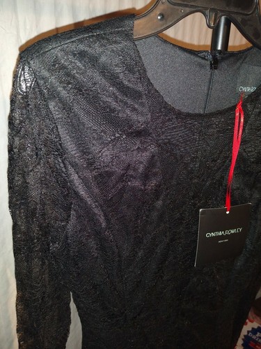 SALE Cynthia Rowley Womens Size 8 Lace Accent long sleeve Dress BLACK NWT - Picture 3 of 10