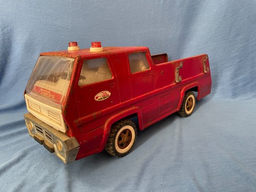 1970-73 TONKA Fire Truck - Vintage Red Pressed Steel Toy Ladder Snorkel Pumper - Picture 2 of 12