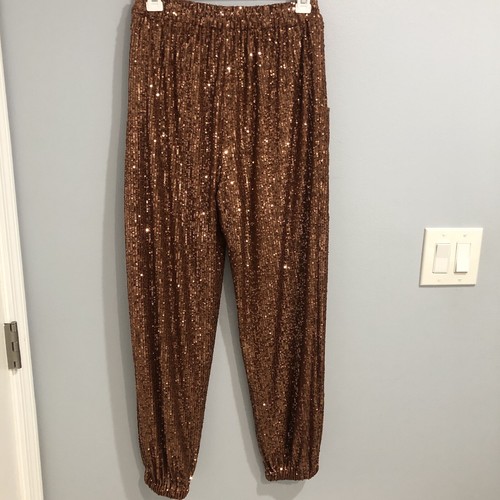 Free People Morelia Bronze Sequin Lined Pants Jogger Elastic Waist Size XS - Picture 8 of 9