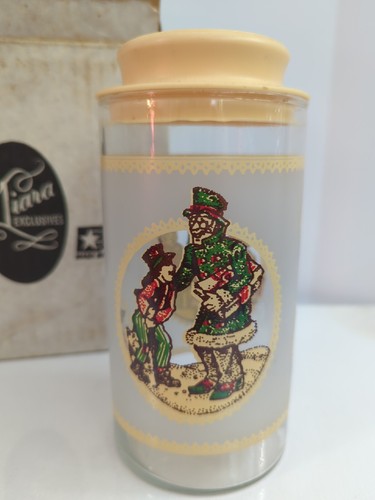 Tiara Exclusives VINTAGE Glass Canister SCROOGE Christmas TINY TIM Plastic Lid - Picture 4 of 7