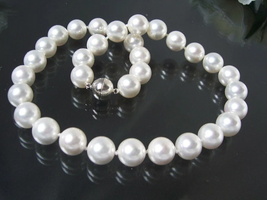 Perlenkette Perlen Armband Ohrringe Muschelkernperlen Schmuck Set Hochzeit VS7# - Bild 2 von 4