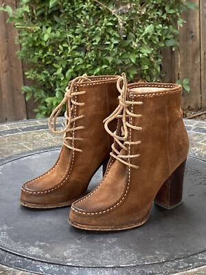 FRYE Parker Moc Toe Ankle Boots Booties Brown Suede Womens Size M