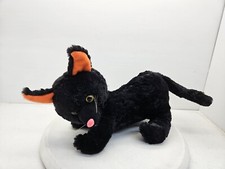 Vintage Black Halloween Plush Cat 12" Long With Orange Ears, Yellow Eyes