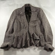 Banana Republic Tweed Blazer Ruffles Size 8 Stretch Brown Multi 54 Wool
