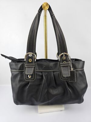 バッグ Vintage Coach Leather Hampton Soho Bag Coach Hamptons SOHO Black Leather Large Shoulder Bag #M0951