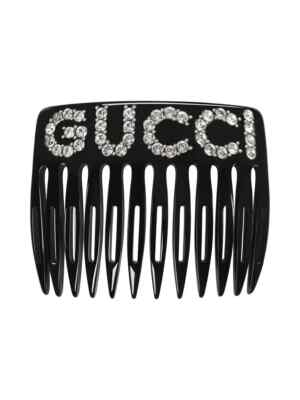 Gucci Enamel Crystal Hair Comb Gucci Crystal Hair Clip Barrette Black Clear Gold 657510  main image 4
