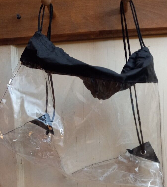 Clear Plastic Drawstring Backpack With Black Trim… - image 1