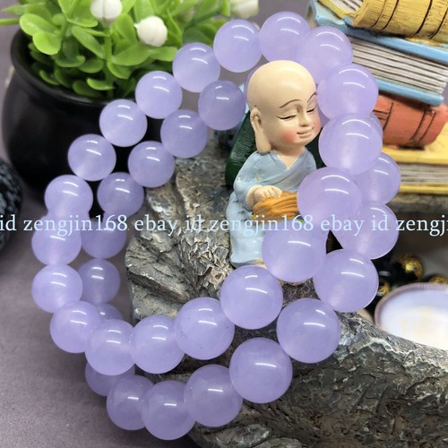 2 Pcs 6/8/10/12mm Natural Purple Lavender Jade Round Gems Beads Bracelet 7.5'' - Picture 7 of 12