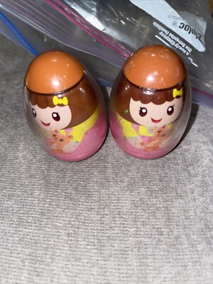 2-Hasbro Playschool Weeble Wobbles Girl in Pink w/ Braid & Kitten