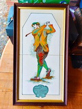 1970s Golf Majolica Tiles Hand painted Art Framed - 44 cm x 23 cm