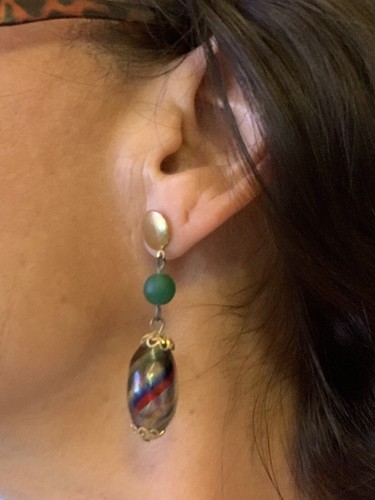 Venetian Hand Blown Art Glass Dangle Gold Filigree Earrings Le Murrine Veneziane - Picture 8 of 8