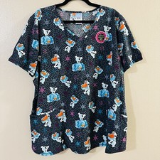 Womens XL Frozen Olaf Scrub Top Disney W/ Snowflakes