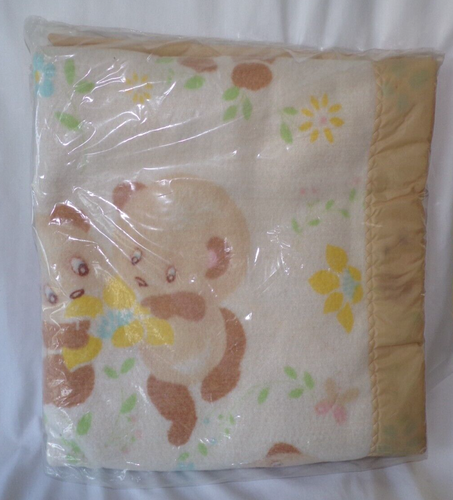 Vintage orsacchiotti bordo raso coperta bambino Lovey Cream Puff Beacon 40" x 45" - Foto 10 di 12