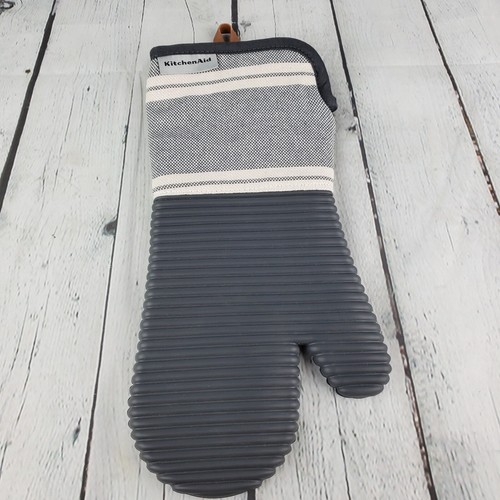 KITCHENAID Oven Mitt Gray Ivory Silicone With Tan Hanger Loop - Picture 1 of 6