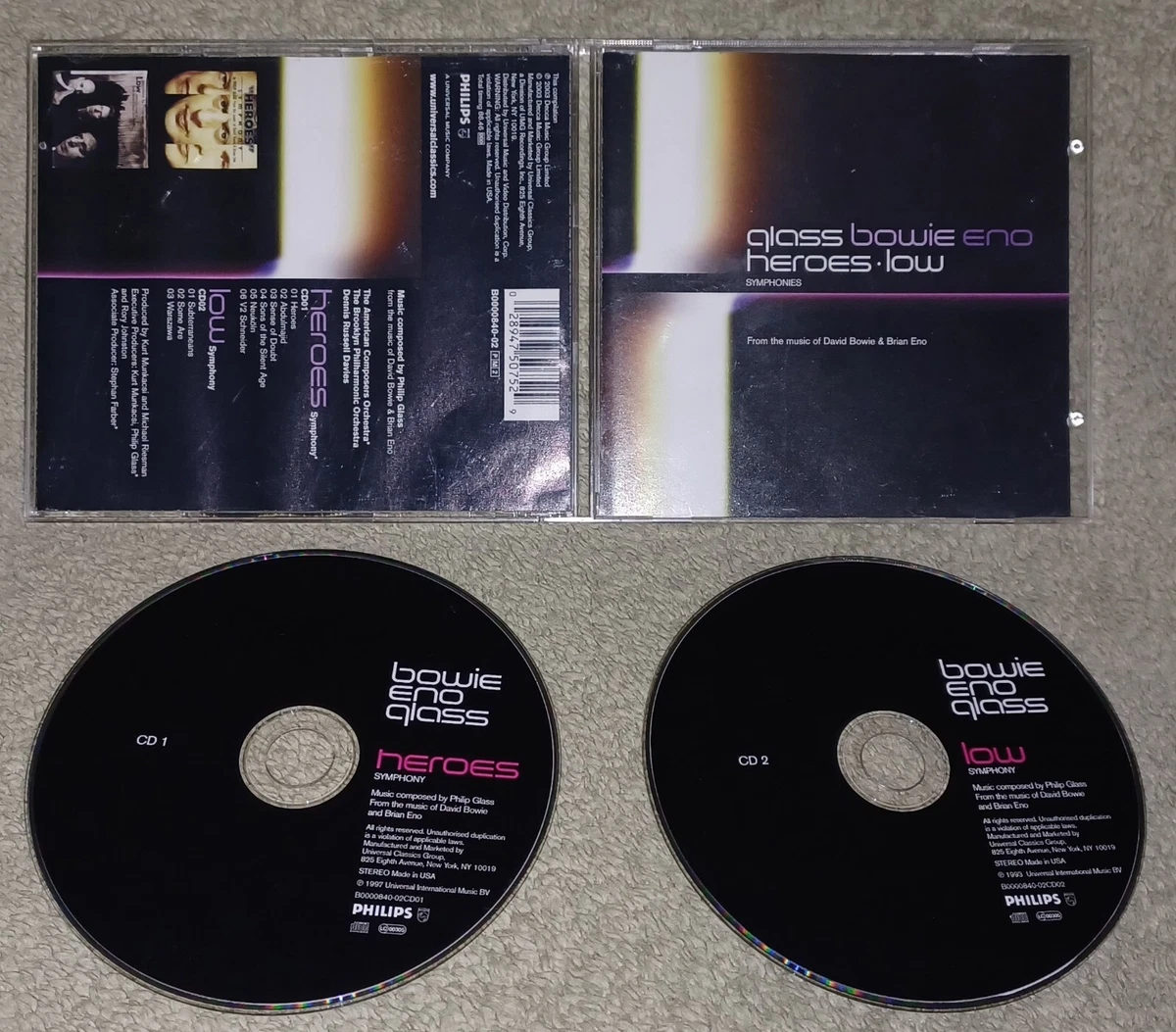 David Bowie Brian Eno Glass Heroes Low Symphony Philip Glass Import 2 CD Discs