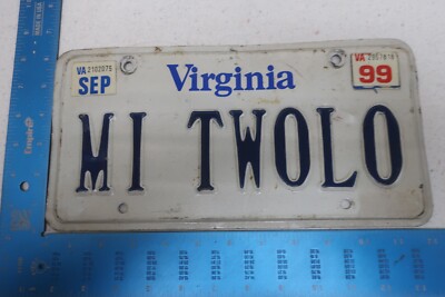 Virginia VA License Plate Tag 1999 99 Vanity My Two Too To Low MI TWOLO #2