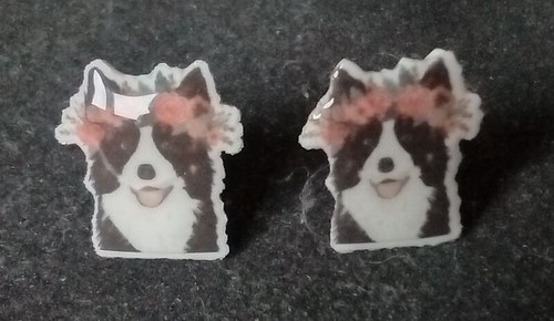 Border Collie Hund Ohrstecker Schaf Ohrringe Acryl Edelstahl Besitzer - Bild 3 von 7