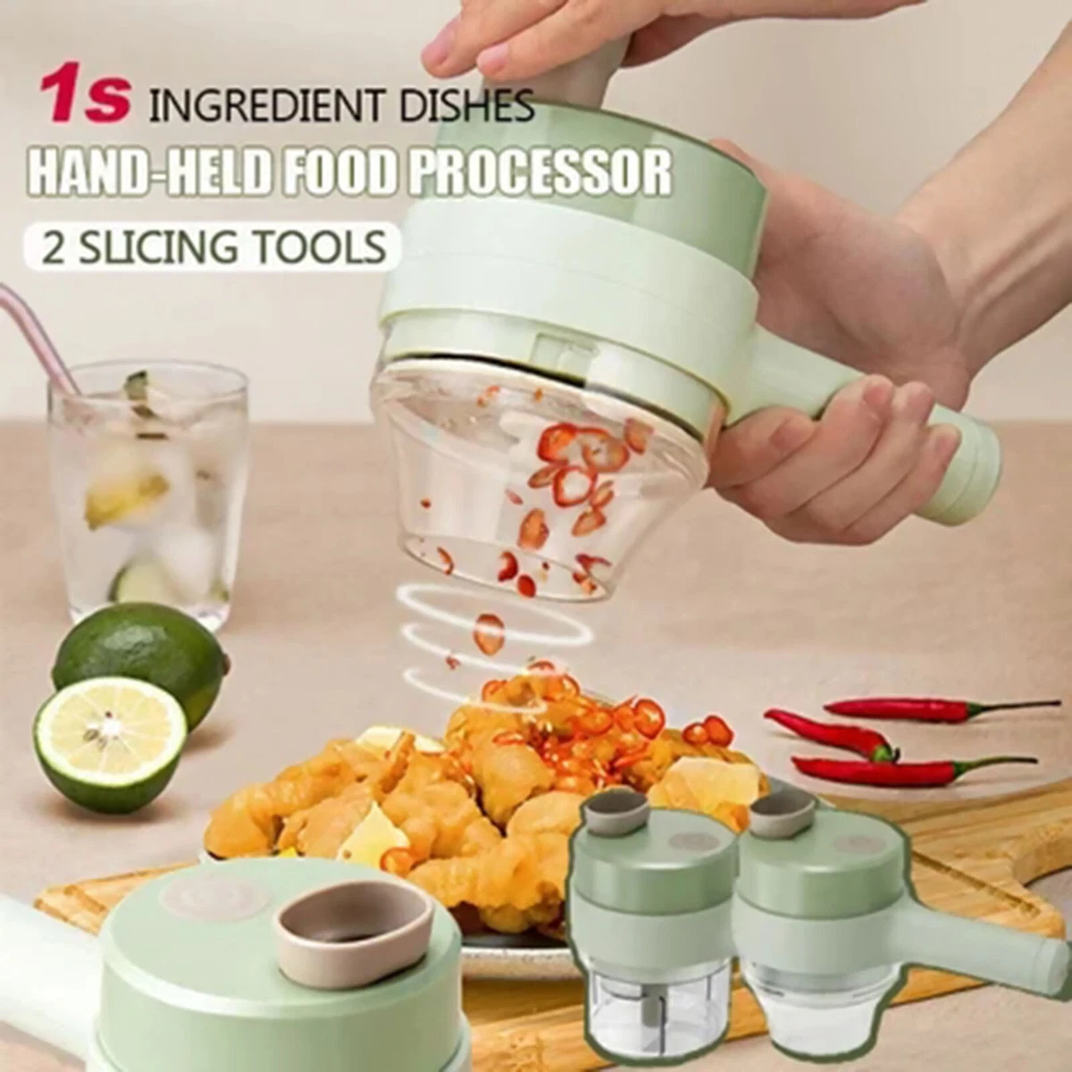 4 in 1 Mini Handheld Electric Vegetable Cutter Set Wireless Food Chopper  Grinder