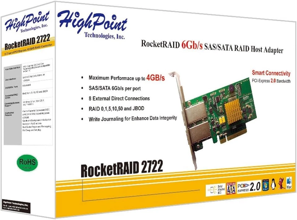 2722 SAS HighPoint RocketRAID 8Port External 6Gbs PCIe 20 x8 - Image 2 of 4